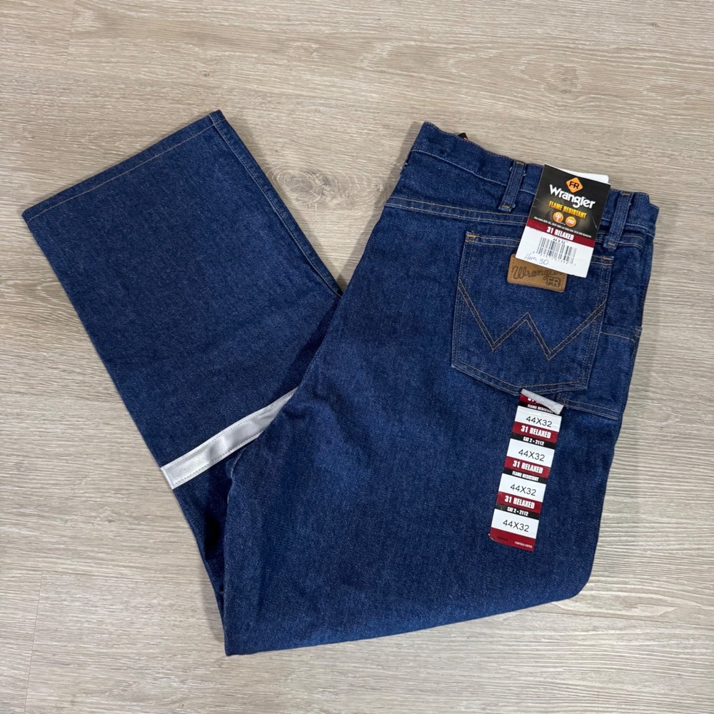 Wrangler FR Flame Resistant Jeans Mens‎ 44x30 Blue Relaxed Fit Reflective Tape